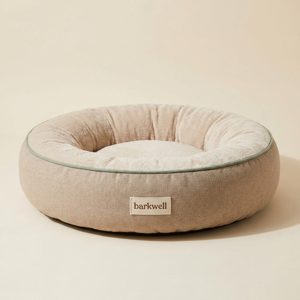 Barkwell calming donut dog bed in sage and cream