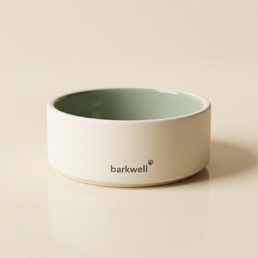 Barkwell matte ceramic dog bowl with sage glaze
