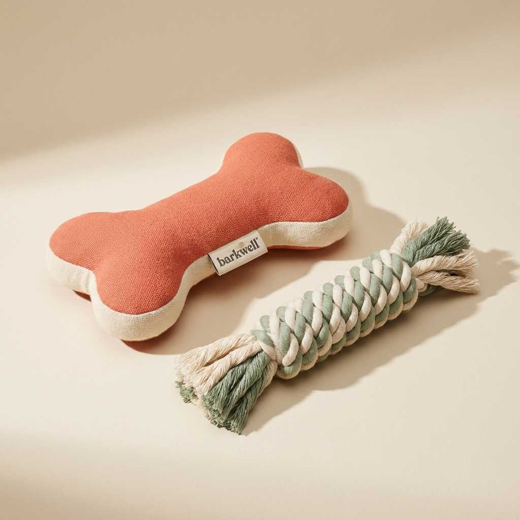 Barkwell plush bone and rope dog toy set