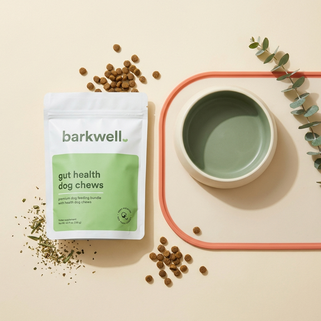 Barkwell Mealtime Kit with Gut Chews, ceramic bowl and feeding mat