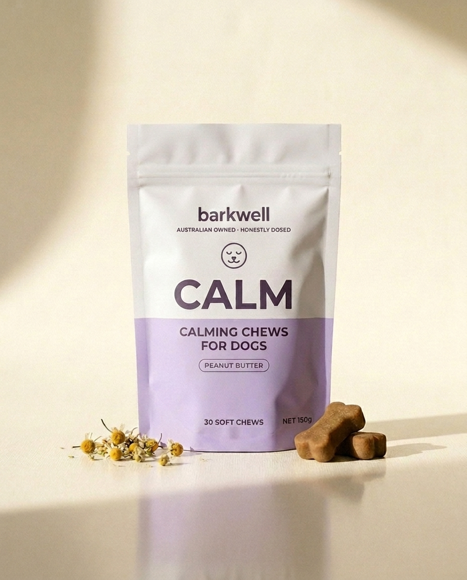 Barkwell Calm Chews pouch, Australian owned honestly dosed